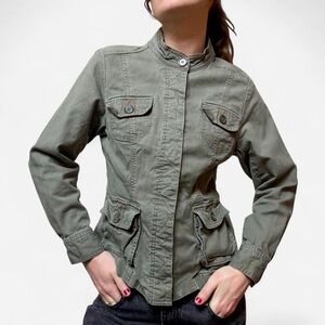 CLEO Y2k olive green button up military style jacket